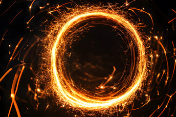 Canvas Print - Realistic Ring of fire isolated on a black background