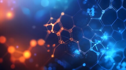 Poster - Abstract Molecular Structure with Blurry Orange and Blue Lights