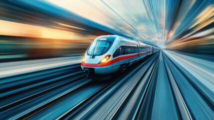 Poster - Close-up of a high-speed train in motion with a blurred background, offering plenty of space for text.