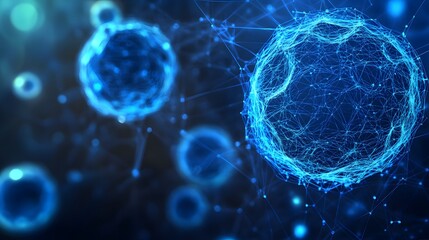Poster - Abstract Blue Sphere with Network of Connected Lines and Dots