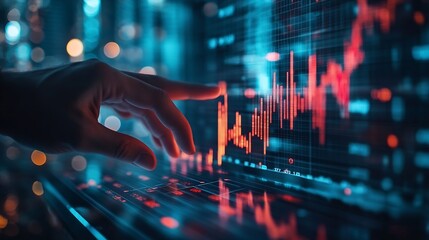 Businessman touch growth graph and progress of business and analyzing financial and investment data business planning and strategy on city background : Generative AI