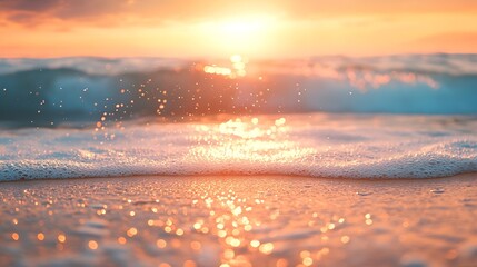Poster - Summer background image of tropical beach with blurred horizon at sunset Light sand of beach against backdrop of sparkling ocean water Natural seascape : Generative AI