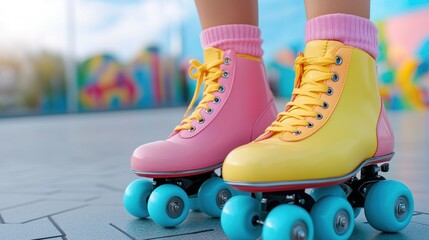 Poster - A close up of a person's feet on roller skates, AI