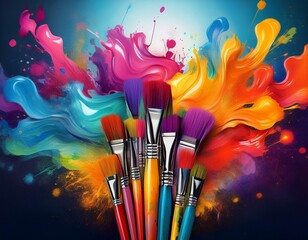 An eye-catching design features vibrant paint daubs and an array of brushes dipped in unique colors, ideal for a promotional flyer highlighting celebrations of april fools' day events