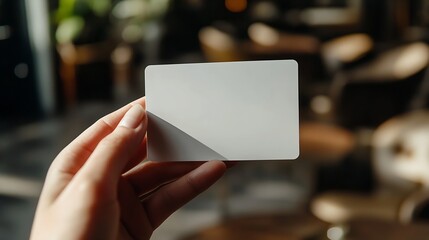 Aufkleber - Hand holding blank white credit card mockup with rounded corners Plain creditcard mock up template with electronic chip holding arm Plastic bankcard display front design Business brand : Generative AI