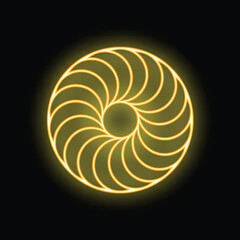 Poster - Circular neon yellow shape glowing on a black background