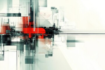Poster - Modern abstract artwork featuring geometric shapes and vibrant red accents against a minimalist background, perfect for contemporary design.