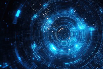 Poster - Abstract digital background featuring glowing blue patterns in a circular design, perfect for technology and science themes.