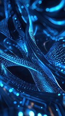 Poster - A mesmerizing abstract view of glowing blue lines and digital patterns showcasing modern technology and innovation.