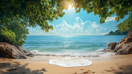 Poster - Tranquil scenery relaxing beach tropical landscape design Summer vacation travel holiday design : Generative AI