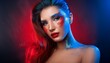 © luis - Beautiful depiction of a young woman with creative cosmetics in bright red and blue tones
