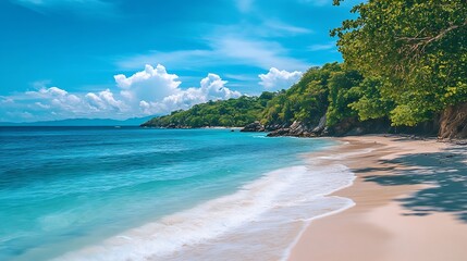 Aufkleber - Nature landscape view of beautiful tropical beach and sea in sunny day Beach sea space area : Generative AI