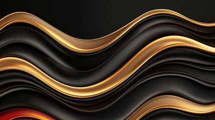 Elegant and fashionable background with abstract waves, in black, red and golden hues