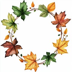 Wall Mural - Colorful autumn leaves arranged in a decorative circle, white isolate background