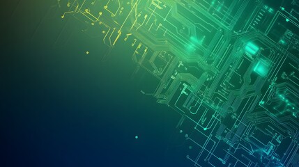 Poster - Abstract Digital Circuit Board with Green and Yellow Lines