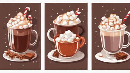 Poster - cocoa with marshmallows, set