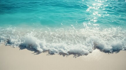 Poster - Panorama of a beautiful white sand beach and turquoise water in Maldives Holiday summer beach background Wave of the sea on the sand beach : Generative AI