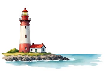 Wall Mural - Summer lighthouse watercolor style isolated illustration hand drawn
