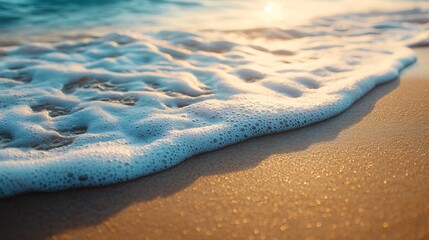 Aufkleber - Beach Sand Sea Background Shor Water White Sky Season Summer Tropical Ocean Beautiful Wave Season Vacation Smooth Wallpaper Island Outdoor Tropical Coast Sandy Nature Landscape Space f : Generative AI