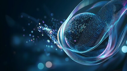 Poster - Abstract Sphere Encased in a Wavy, Glowing, Blue and Purple  Membrane