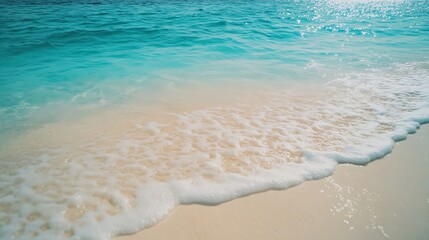 Poster - Panorama of a beautiful white sand beach and turquoise water in Maldives Holiday summer beach background Wave of the sea on the sand beach : Generative AI