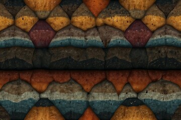 Textured geometric pattern with colorful rock or tile layers, multicolored background