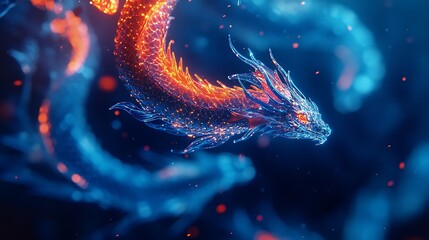 Aufkleber - Abstract flying dragons on a dark blue background Technological background for design on the topic of artificial intelligence neural networks big data Copy space : Generative AI
