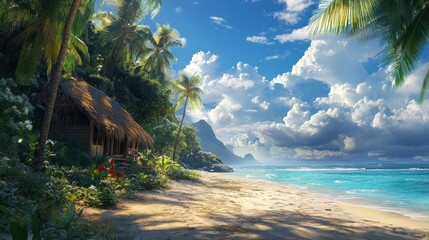 Wall Mural - Tropical Paradise Beach Hut