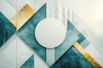 Poster - Abstract geometric artwork featuring triangles and circles with teal and gold accents for modern interior design