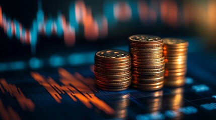 Aufkleber - stack of money coin with trading graph financial investment concept use for background : generative 