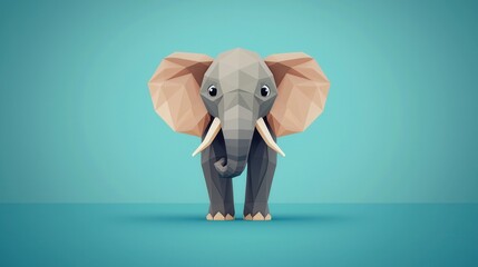 Wall Mural - Low Poly Elephant on a Turquoise Background.