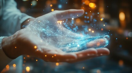 Aufkleber - Metaverse and Blockchain Technology Concepts Person with an Experiences of Metaverse Virtual World via Smart Phone Futuristic Tone Hand Levitating Mobile Phone : Generative AI