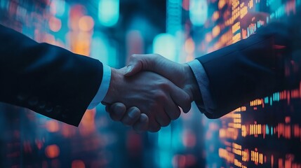 Poster - Business handshake on finance prosperity and money technology asset background  Economy and financial growth by investment in valuable stock market to gain wealth profit form currency  : Generative AI
