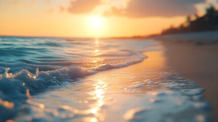 Poster - beach in sunset time tilt shift soft effect : Generative AI