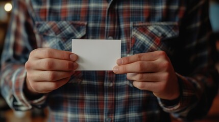 Poster - Young man who takes out blank business card from the pocket of his shirt : Generative AI