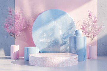 Wall Mural - A blue and pink room with a blue and pink circle in the middle