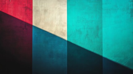 Canvas Print - A blue, red, and white striped wall with a shadow on it