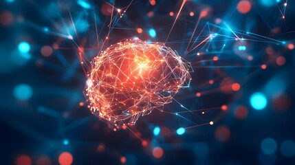 Poster - Abstract Representation of a Brain with Interconnected Lines and Glowing Points