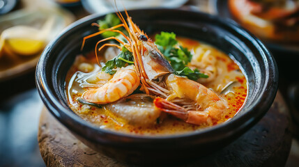 Tom Yum Kung Thai food Grilled shrimp and  with vegetables, a delicious and healthy meal