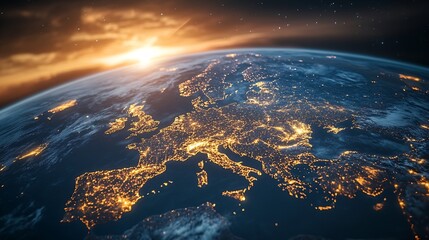 Aufkleber - Communication technology with global internet network connected in Europe Telecommunication and data transfer european connection links IoT finance business blockchain security : Generative AI