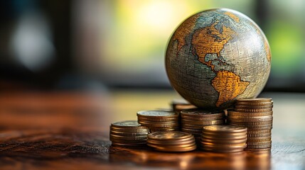 Aufkleber - Globe and stack with coins Money makes the world go round : Generative AI
