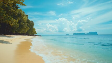 Aufkleber - Nature landscape view of beautiful tropical beach and sea in sunny day Beach sea space area : Generative AI