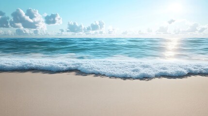 Poster - Empty sand beach with wave background Summer Vacation Travel and Holiday concept : Generative AI