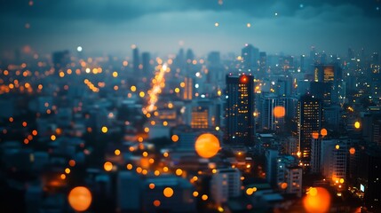 Fototapete - Smart city dot point connect with gradient line connection technology metaverse concept Bangkok Thailand night city banner with big data : Generative AI