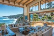 © Wafello - Spacious beach house living room with panoramic ocean view and patio