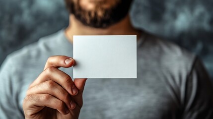 Poster - Mockup square empty blank white postcard holds the man in his hand Isolated on a gray background : Generative AI