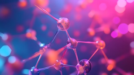 Poster - Abstract Molecular Structure in Vibrant Pink and Blue Hues