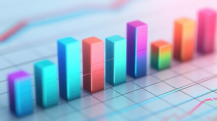 A vibrant 3D bar chart in blue, red, and green colors, with data labels floating above each bar, showing an upward trend on a white background with grid lines