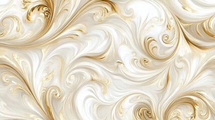 Wall Mural - Abstract Swirling White and Gold Marble Texture Background.