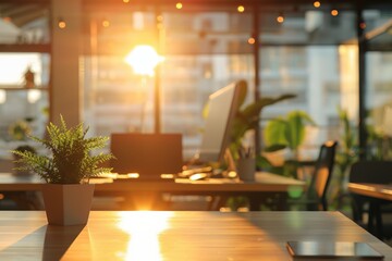 Poster - A potted plant sits on a table in a sunlit office, generative ai image